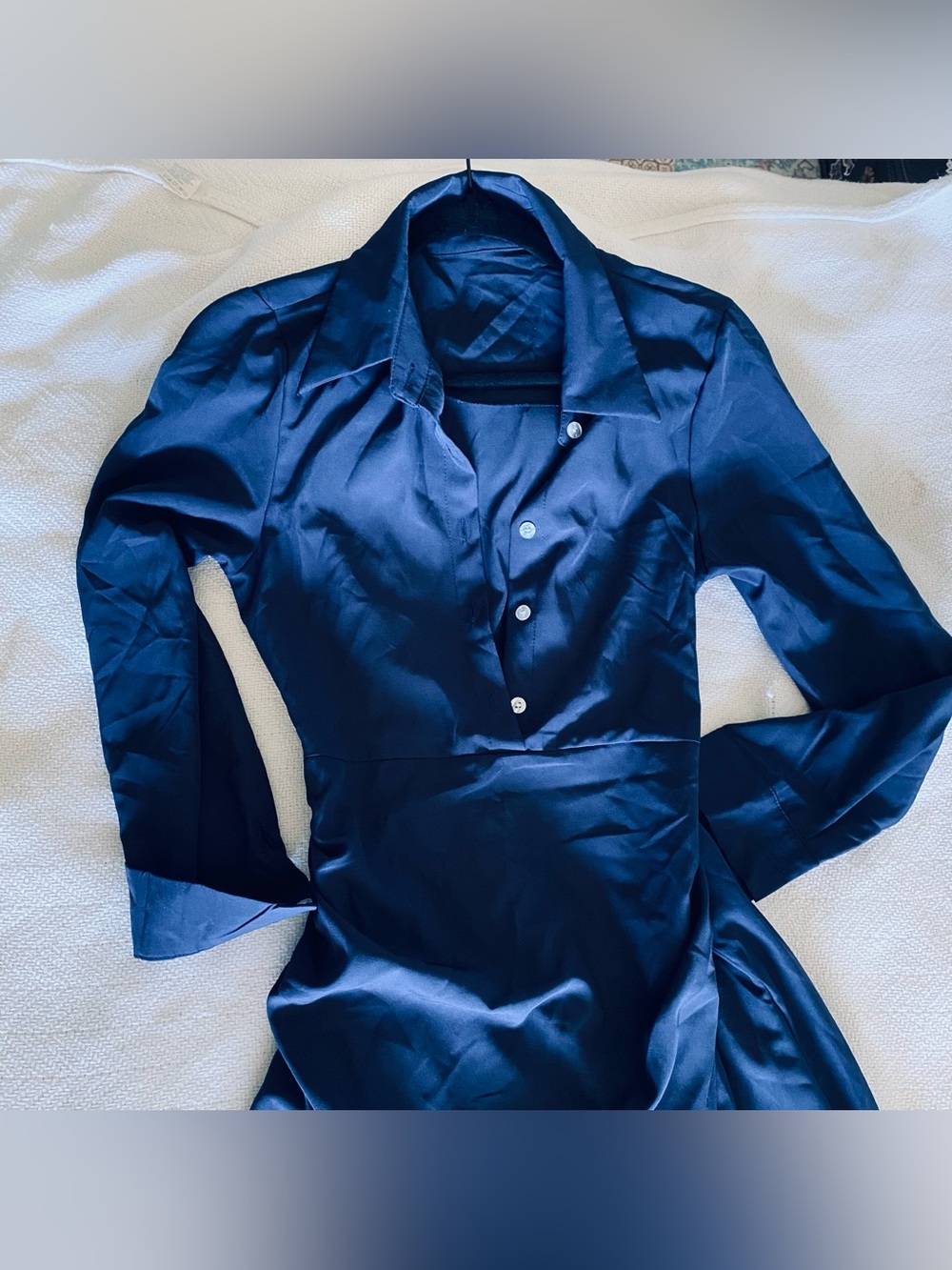 NEW Sophisticated and Classy Navy Long-Sleeved Button-Front Long Dress midi - Picture 7 of 8